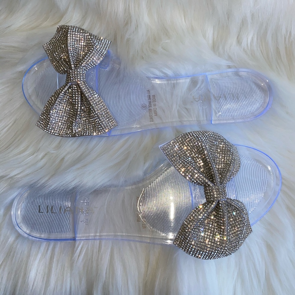 Rhinestone bow jelly sandals